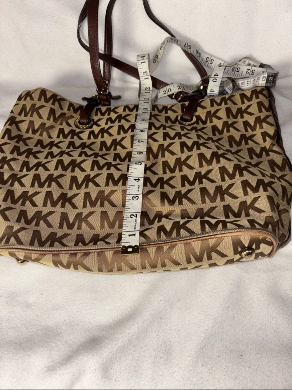 Michael Kors Brown and Tan MK Logo Tote - Picture 12 of 12